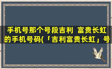 手机号那个号段吉利  富贵长虹的手机号码(「吉利富贵长虹」号段手机全介绍，选号攻略和使用须知！)